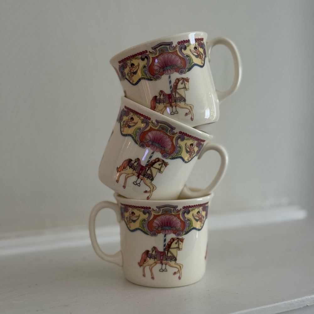 Set of 3 Vintage Georgian Carousel Horse Mugs
